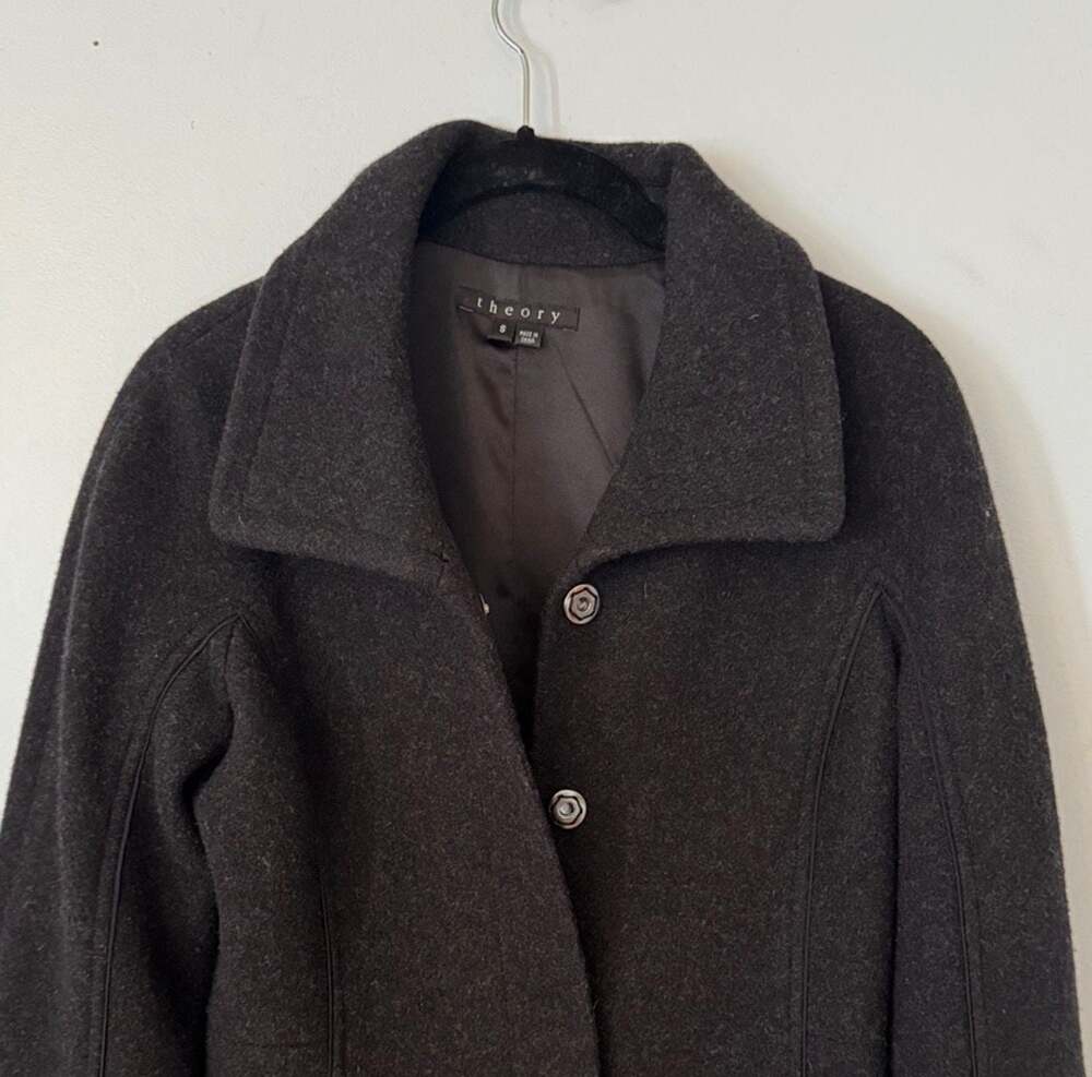 Theory Black Wool Blend Swing Coat | Quiet Luxury Minimalist Longline Designer